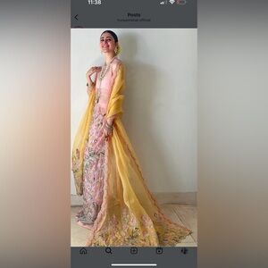 Brand New Hussain Rehar Baby Pink and Lemon Pakistani outfit